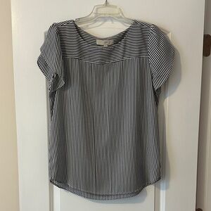 LOFT Navy and White Striped Blouse
